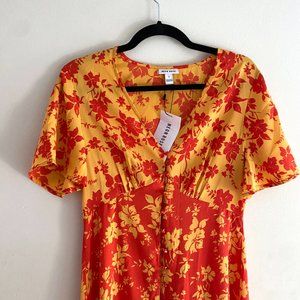 NEONROSE Floral Orange Flowing Button Up Dress